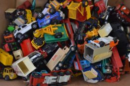 DIECAST: A large box of assorted loose vintage diecast model cars and vehicles to include Lesney,