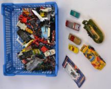 DIECAST; A box of assorted vintage loose diecast to include Corgi, Matchbox, Lesney and others.