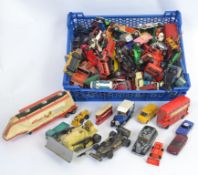 DIECAST: A box of assorted loose diecast model cars to include Lesney, Corgi, Dinky, Matchbox etc.