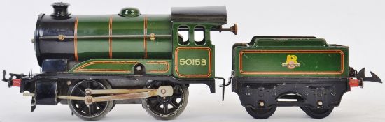 HORNBY; An original vintage Hornby 0 gauge tinplate clockwork railway trainset locomotive 50153.