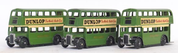 DINKY: Three vintage Dinky Toys 290 green ' Dunlop Tyres ' Double Deck Buses, each unboxed,