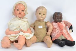 DOLLS: A collection of 3x dolls to include an German made doll stamped ' HW Germany 350 ' to head