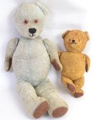 TEDDY BEARS: 2x mid-century stuffed toy teddy bears - one in blue, the other possibly Chad Valley.
