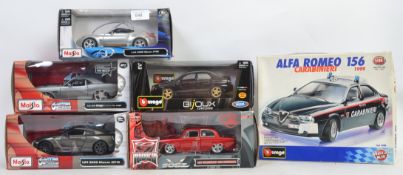 1:24 SCALE: A collection of 6x 1:24 scale boxed diecast model cars - Maisto Custom Shop, Burago,