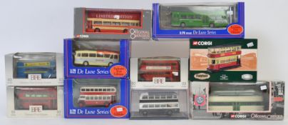 BUSES; A collection of 10x assorted diecast model buses and trams to include EFE, Corgi,