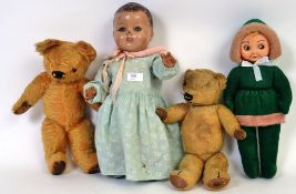 DOLLS: Two vintage dolls one a composition bodied and headed 1950's doll with clothing and an Andy