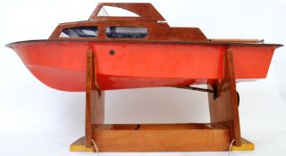 RC BOAT: A good vintage diesel engined model radio controlled boat. 75cm long.