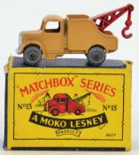 LESNEY: An original vintage Moko Lesney 13 Tow Truck diecast model, with silver metal wheels,