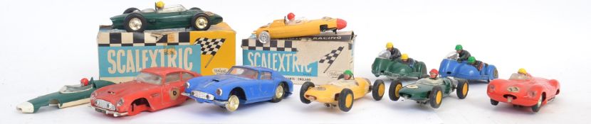 SCALEXTRIC: A collection of 10x vintage Scalextric cars - 2x with original boxes; C.62, C.