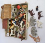 FARMYARD: A vintage farm playset, along with a quantity of Britains and other animal figures.