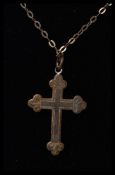 A 9ct gold ladies necklace with rolled gold hallmarked crucifix pendant. Total weight 1.