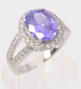 A silver cz and amethyst dress ring. Total weight 5.