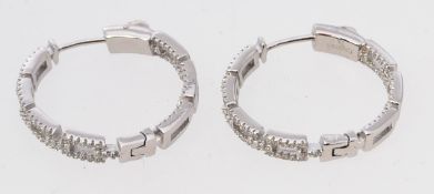 A pair of large silver and cz stone hoop earrings of linked bar design. 11.