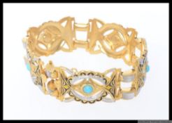 A stunning yellow metal and turquoise set ladies bracelet with link connected with stunning
