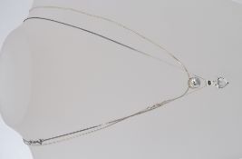 2 silver ladies necklaces, one with cylindrical cz finial to centre,