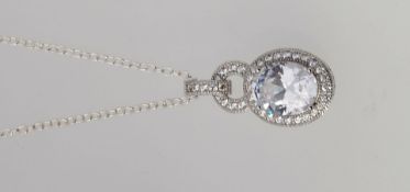 A ladies silver and Cz stone inset pendant on necklace of hooped form. 4.
