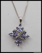 925 silver gem set floral pendant on 16