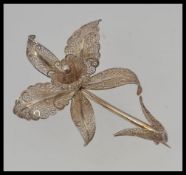 An early 20th century silver czech filigree large brooch in the form of a flower. Total weight 10.