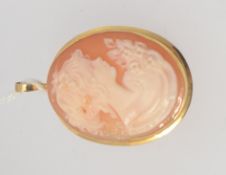 An 18ct gold ladies cameo brooch having inset maiden cameo with pin to verso. Total Weight 5.
