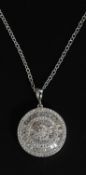 A ladies modernist silver and CZ pendant necklace set on a silver chain. Total weight 7.0g.