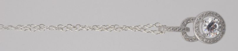 A ladies silver 925 and cz stone linked hoop pendant necklace on silver chain. Total weight 3.