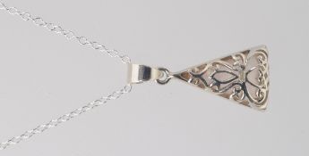 A silver and opalite triangular shaped pendant necklace. Total weight 4.3g.