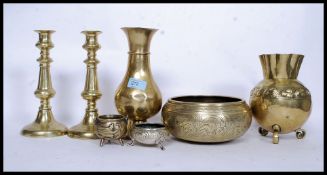 A collection of brass to include a 19th