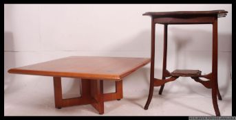 A contemporary good quality square coffee table together with a mahogany side lamp table,