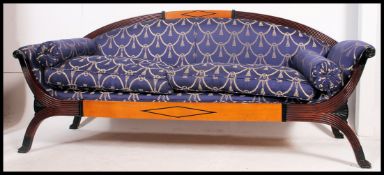 A quality 20th century  Biedermeier style large scroll end sofa with blondwood sections with