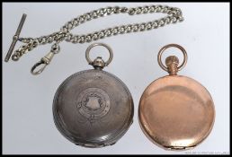 An early 20th century Waltham full hunter pocket watch having enamel face ( af ) Together with