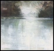 A mixed media pastel and charcoal gouache of Ramsey
Island with sun through the clouds 
