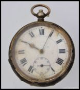 A silver early 20th century gentlemans pocket watch bearing London silver import marks.