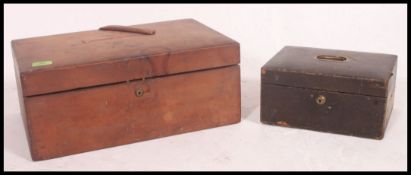 A good early 20th century Leather documents box of large form with monogram to the top.