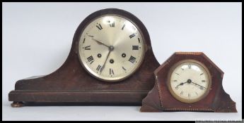 Two early to mid century oak cased mantle clocks,