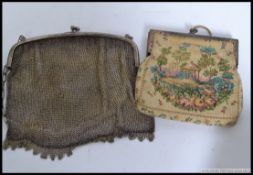 A large white metal silver plated  mesh purse  complete with chain strap.