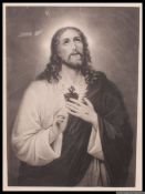 A large early 20th century print of Jesus with notation to the borders for W Ebbinghaus Pinx NO