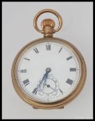 A yellow metal Tivoli gentlemans pocket watch with swiss 15 jewel movement.
