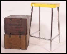 2 Industrial retro ' Unibloc ' filing storage cabinet boxes with flip lids and leather straps.