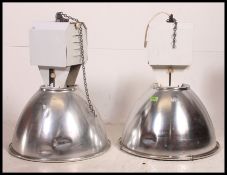 A set of two ( matching pair ) vintage / retro 20th century aluminium factory Industrial pendant