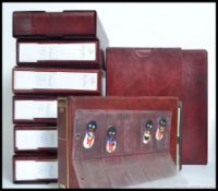 A box of cigarette cards set into 9 brown albums to include many subjects ( see illustrations )