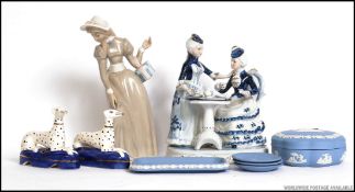 A Porcelain mixed lot including a Uniart group of ladies at tea H22.