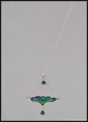 A silver 925 white metal and enamel art nouveau style necklace 7.