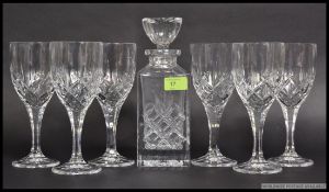 A set of six Boynme Valley lead crystal wine glasses along with an matching decanter 25cm tall