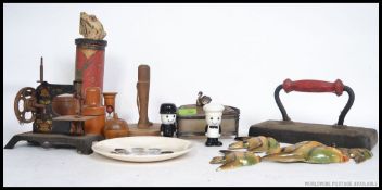 A dealers lot to include a collection  of treen items, graduating wall fish,