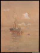 An early 20th century watercolour painting of a tramper / steamship.