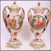A fabulous pair of late 19th / early 20th century Royal Vienna porcelain twin handled vases.