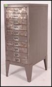 A vintage mid century industrial upright metal ten short drawer filing cabinet,