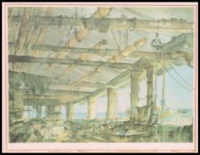 After Francis R Flint. A print of a watercolour painting. A Boat makers workshop.