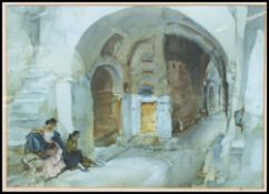 After Francis R Flint. A print of a watercolour painting. A Vaulted Alleyway.