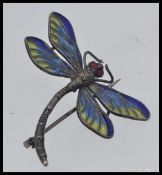 A stunning Jungastil Silver gilt plique-à-jour Enamel dragonfly brooch,